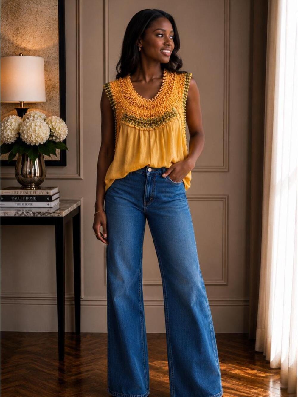 Elie Tahari Women's Yellow and Blue Blouse
